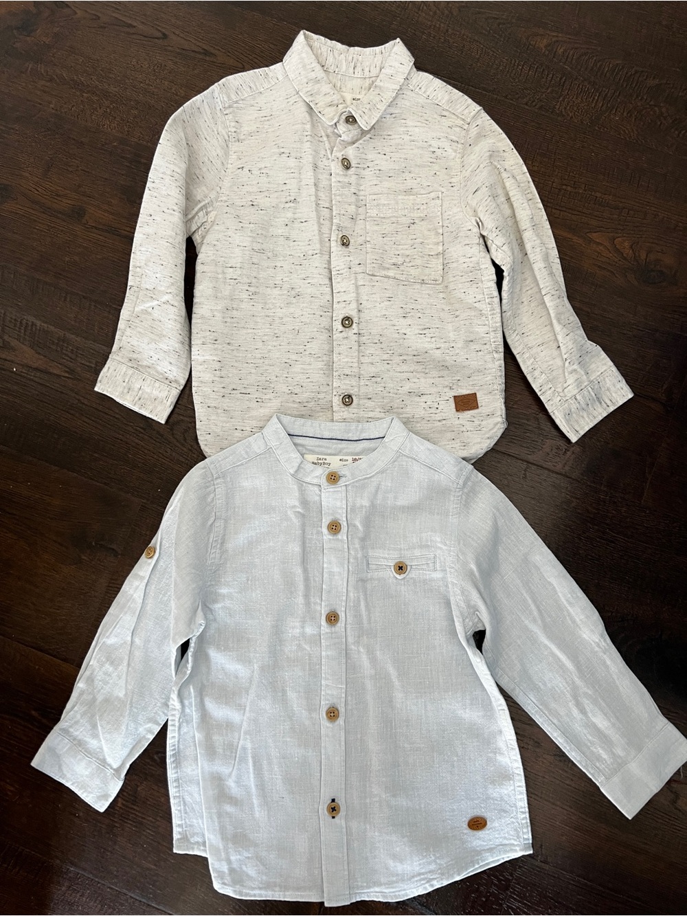 Zara Cream Speckled & Light Blue Button-Down Shirts Bundle